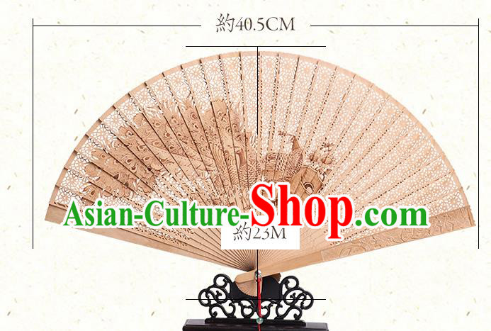 Chinese Classical Folding Fan Handmade Sandalwood Accordion Printing Peacock Fan Craft