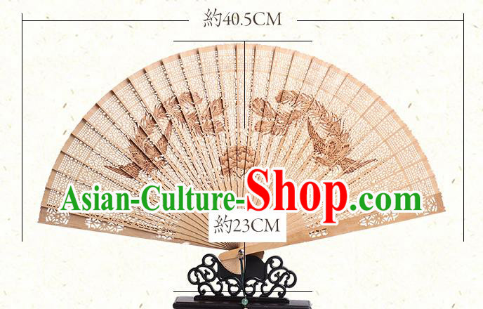 Chinese Printing Phoenix Fan Craft Classical Folding Fan Handmade Sandalwood Accordion