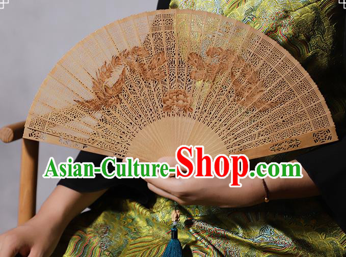 Chinese Printing Phoenix Fan Craft Classical Folding Fan Handmade Sandalwood Accordion