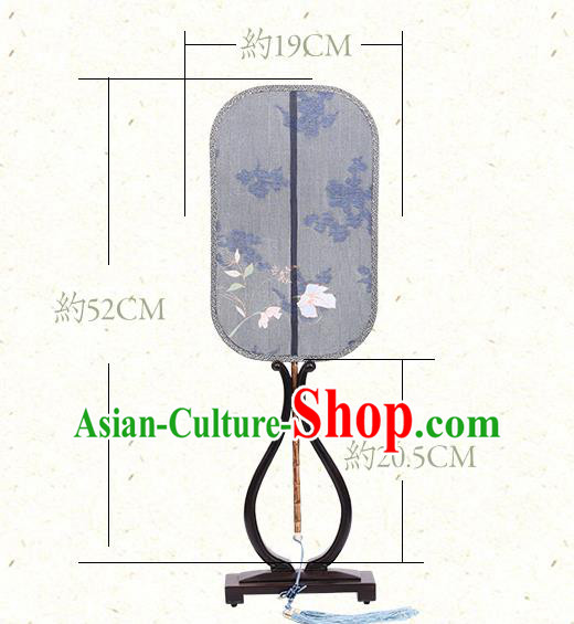 China Classical Navy Silk Fan Handmade Palace Fan Traditional Tang Dynasty Princess Fan