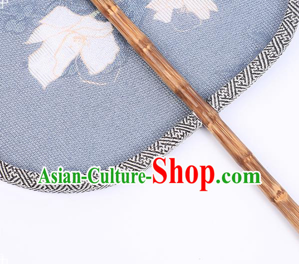 China Classical Navy Silk Fan Handmade Palace Fan Traditional Tang Dynasty Princess Fan