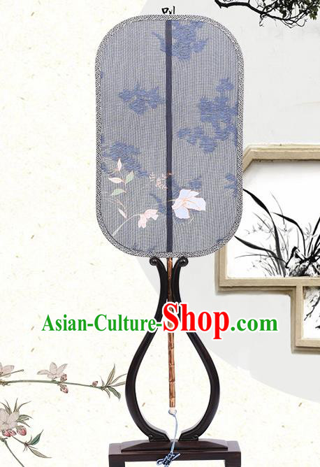 China Classical Navy Silk Fan Handmade Palace Fan Traditional Tang Dynasty Princess Fan