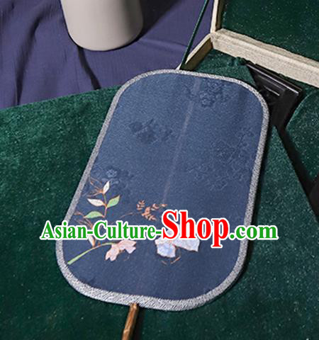 China Classical Navy Silk Fan Handmade Palace Fan Traditional Tang Dynasty Princess Fan