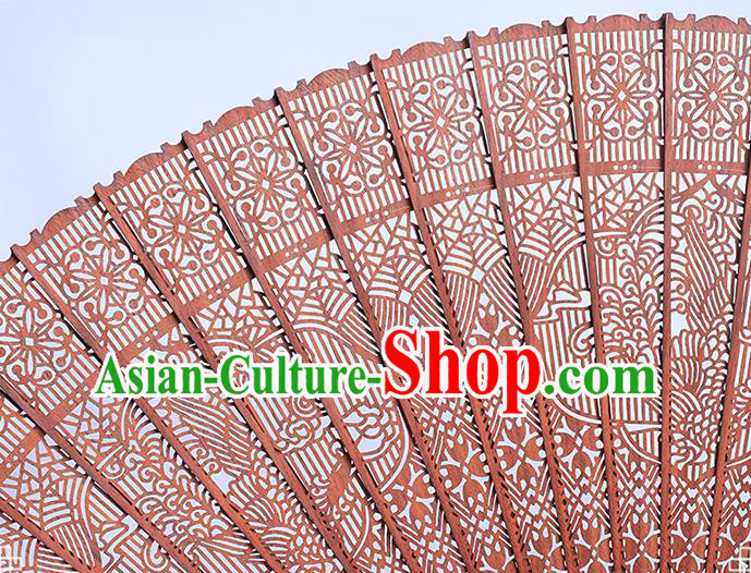 Chinese Classical Folding Fan Handmade Hollow Fan Traditional Red Sandalwood Accordion