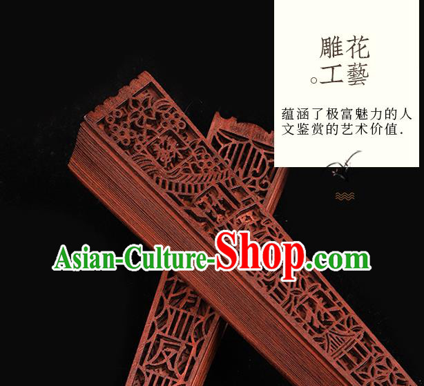 Chinese Classical Folding Fan Handmade Hollow Fan Traditional Red Sandalwood Accordion