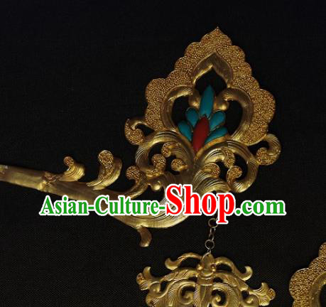 Handmade Chinese Traditional Tang Dynasty Golden Honeysuckle Hairpin Ancient Palace Lady Hair Accessories