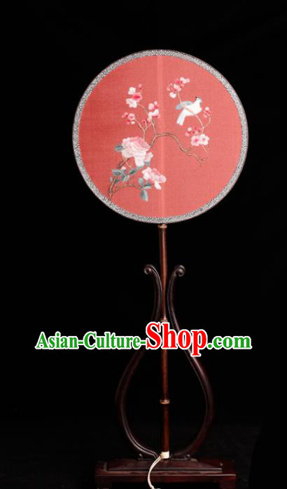 China Handmade Embroidered Palace Fan Traditional Qing Dynasty Court Circular Fan Classical Red Silk Fan