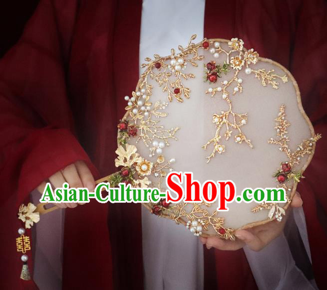 China Handmade Ancient Princess Palace Fan Classical Silk Fan Traditional Pomegranate Fan