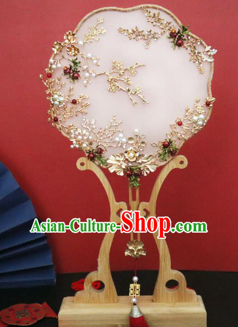 China Handmade Ancient Princess Palace Fan Classical Silk Fan Traditional Pomegranate Fan
