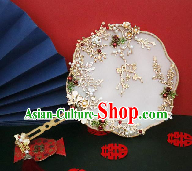 China Handmade Ancient Princess Palace Fan Classical Silk Fan Traditional Pomegranate Fan