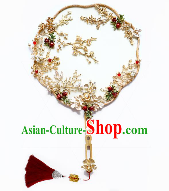 China Handmade Ancient Princess Palace Fan Classical Silk Fan Traditional Pomegranate Fan