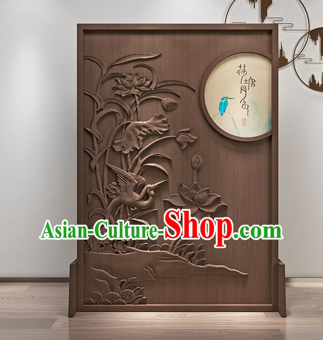 Chinese Living Room Folding Screen Handmade Carving Lotus Wood Screen