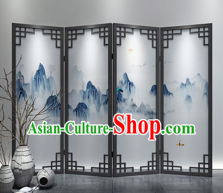 Chinese Living Room Folding Screens Handmade Landscape Painting Walnut Screen