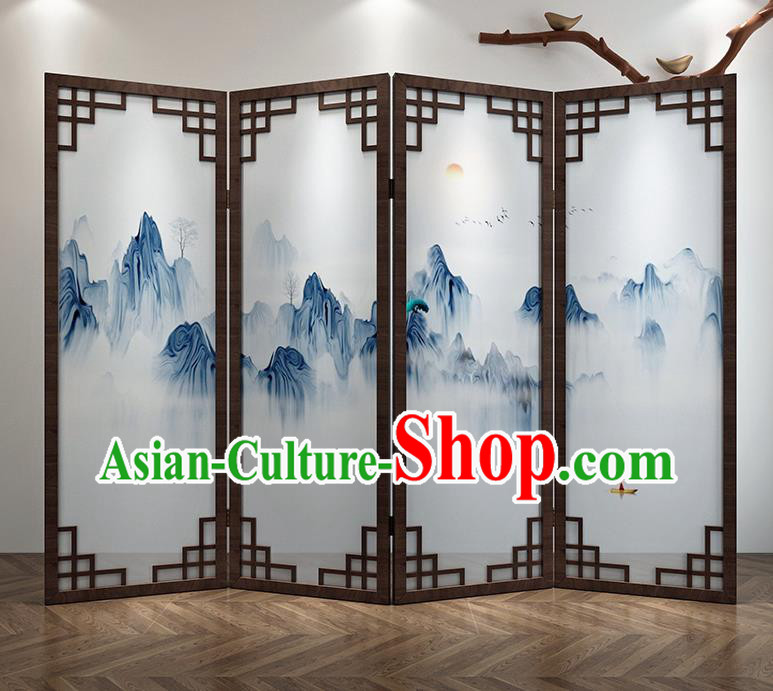 Chinese Living Room Folding Screens Handmade Landscape Painting Walnut Screen
