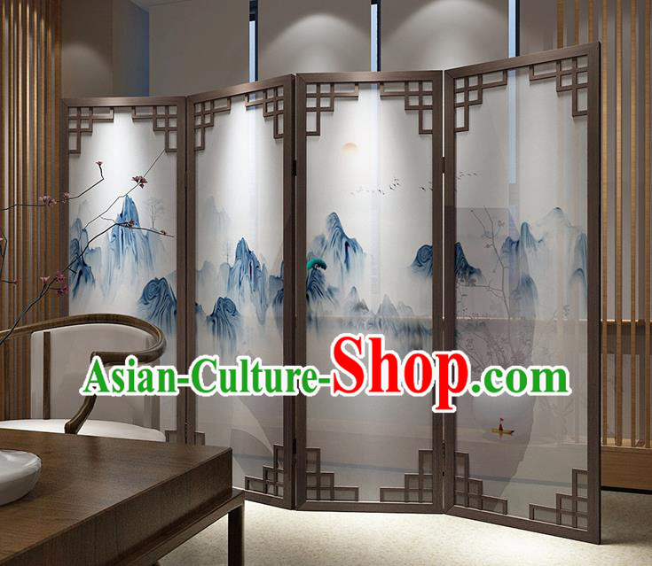 Chinese Living Room Folding Screens Handmade Landscape Painting Walnut Screen