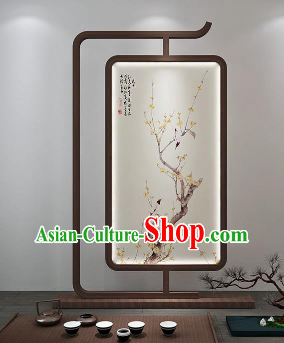 Chinese Handmade Walnut Stand Screen Printing Plum Bird Floor Lantern