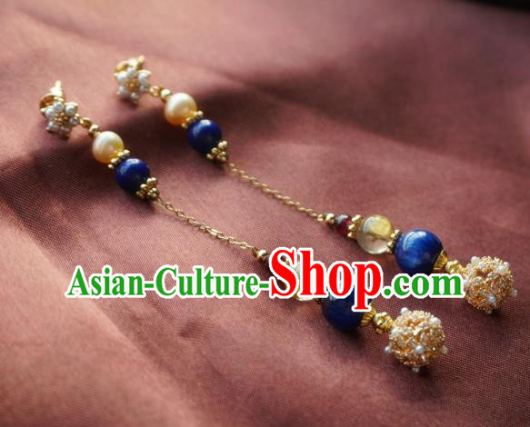 China Traditional Cheongsam Pearls Earrings Handmade Lapis Ear Accessories