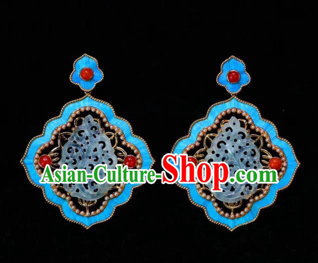 China Handmade Jadeite Ear Accessories Traditional Qing Dynasty Agate Blueing Earrings