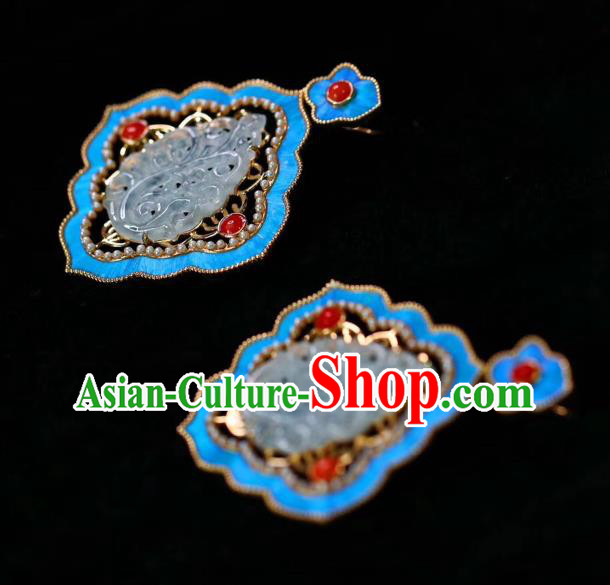 China Handmade Jadeite Ear Accessories Traditional Qing Dynasty Agate Blueing Earrings