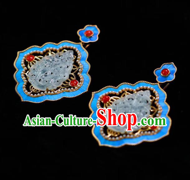 China Handmade Jadeite Ear Accessories Traditional Qing Dynasty Agate Blueing Earrings