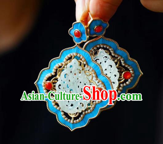 China Handmade Jadeite Ear Accessories Traditional Qing Dynasty Agate Blueing Earrings