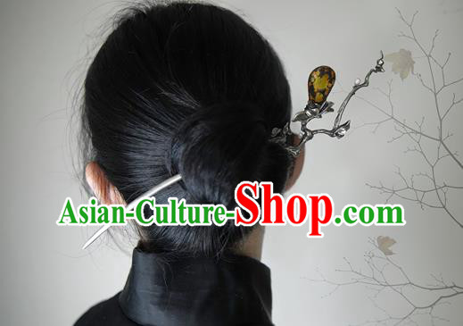 Chinese Traditional Cheongsam Hairpin National Silver Mangnolia Hair Stick