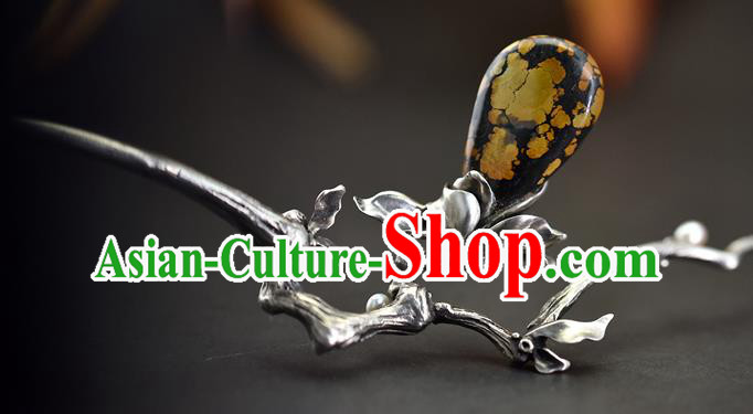 Chinese Traditional Cheongsam Hairpin National Silver Mangnolia Hair Stick