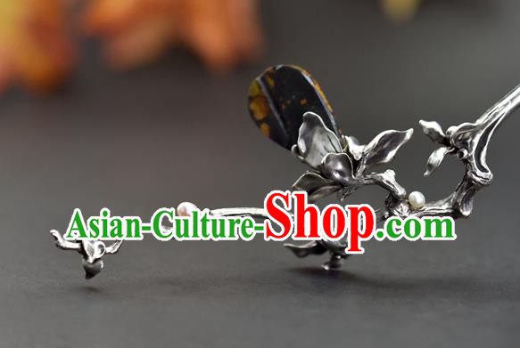 Chinese Traditional Cheongsam Hairpin National Silver Mangnolia Hair Stick