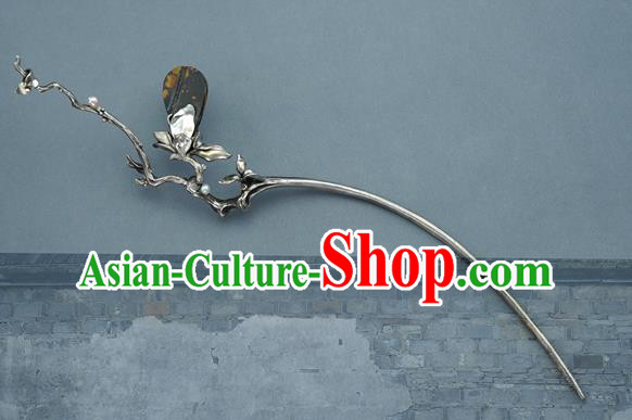 Chinese Traditional Cheongsam Hairpin National Silver Mangnolia Hair Stick