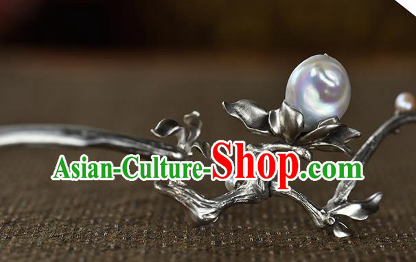 Chinese Traditional Cheongsam Pearl Hairpin Hair Accessories National Silver Hair Stick