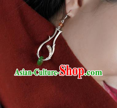 China Traditional Cheongsam Silver Vase Earrings Handmade Jadeite Ring Ear Accessories