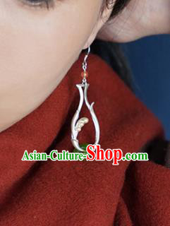 China Traditional Cheongsam Silver Vase Earrings Handmade Jadeite Ring Ear Accessories