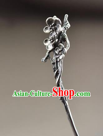 Chinese Handmade Cheongsam Hairpin Traditional Hair Accessories National Silver Carving Plum Hair Stick