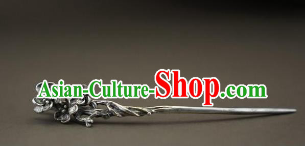 Chinese Handmade Cheongsam Hairpin Traditional Hair Accessories National Silver Carving Plum Hair Stick