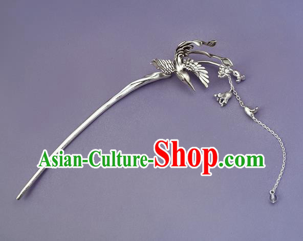 Chinese Traditional Hair Accessories National Silver Bird Tassel Hair Stick Handmade Cheongsam Hairpin