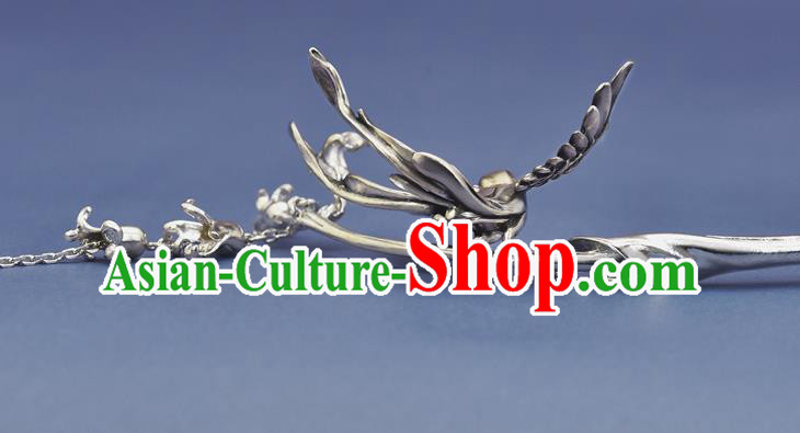 Chinese Traditional Hair Accessories National Silver Bird Tassel Hair Stick Handmade Cheongsam Hairpin