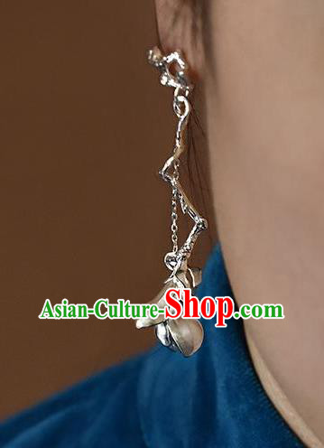 China Handmade Ear Accessories Traditional Cheongsam Silver Mangnolia Earrings