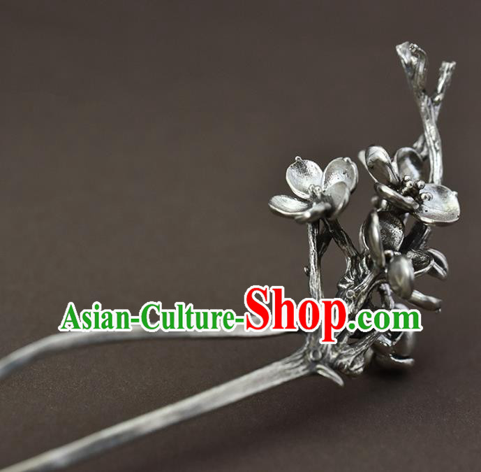 Chinese National Cheongsam Hair Stick Traditional Hair Accessories Handmade Silver Plum Hairpin