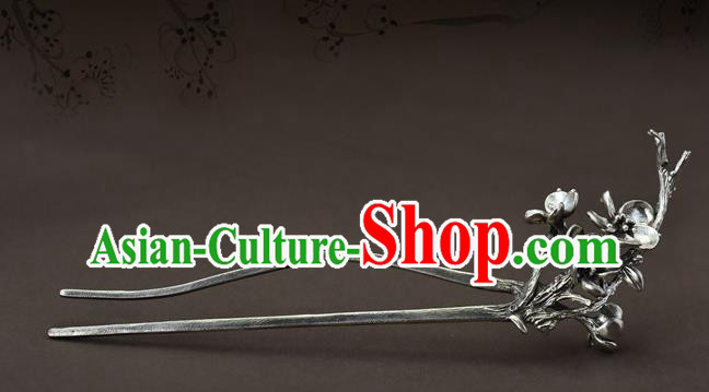 Chinese National Cheongsam Hair Stick Traditional Hair Accessories Handmade Silver Plum Hairpin