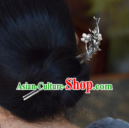 Chinese National Cheongsam Hair Stick Traditional Hair Accessories Handmade Silver Plum Hairpin