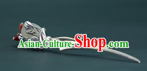 Chinese Traditional Hair Accessories Handmade Silver Hairpin National Cheongsam Hetian Jade Hair Comb