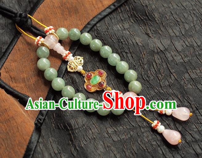 Chinese Traditional Qing Dynasty Court Lady Jewelry Accessories National Cheongsam Jadeite Beads Brooch