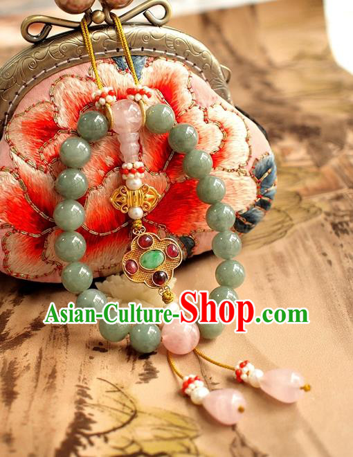 Chinese Traditional Qing Dynasty Court Lady Jewelry Accessories National Cheongsam Jadeite Beads Brooch