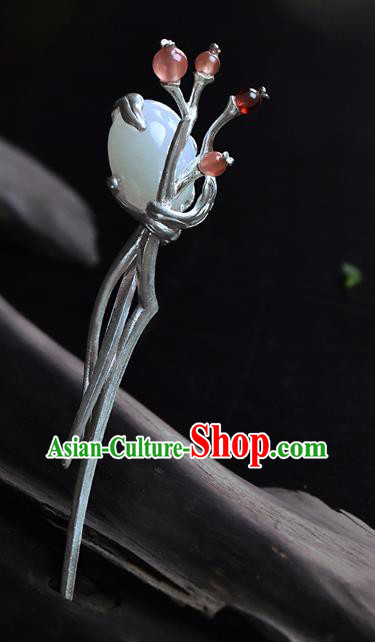 Chinese Traditional Hair Accessories Handmade Silver Hairpin National Cheongsam Hetian Jade Hair Comb
