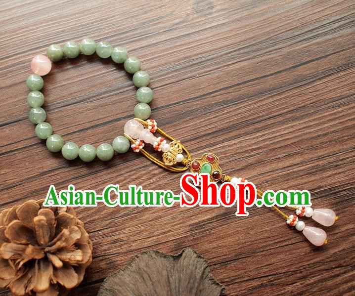 Chinese Traditional Qing Dynasty Court Lady Jewelry Accessories National Cheongsam Jadeite Beads Brooch