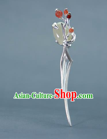 Chinese Traditional Hair Accessories Handmade Silver Hairpin National Cheongsam Hetian Jade Hair Comb