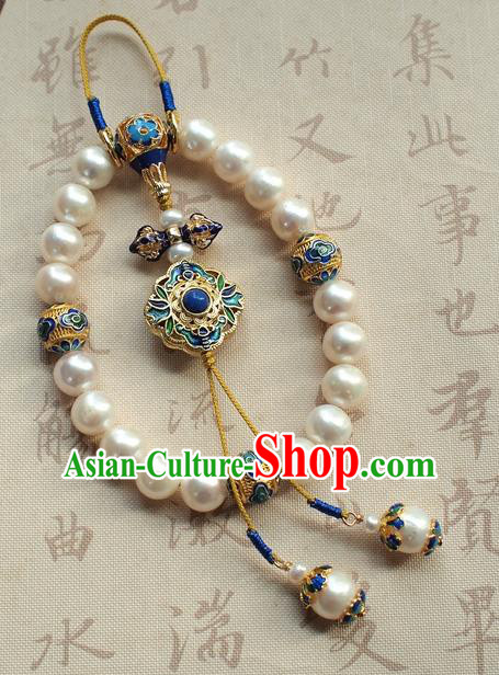 Chinese National Cheongsam Cloisonne Brooch Traditional Qing Dynasty Court Lady Pearls Jewelry Accessories