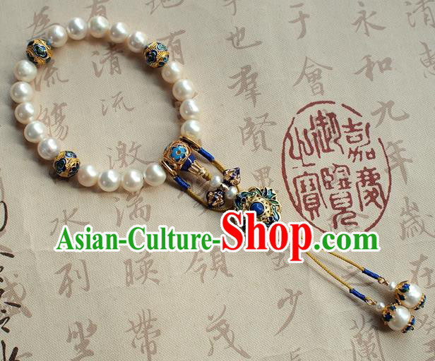 Chinese National Cheongsam Cloisonne Brooch Traditional Qing Dynasty Court Lady Pearls Jewelry Accessories