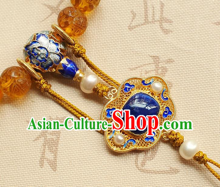 Chinese Traditional Qing Dynasty Topaz Beads Bracelet National Cheongsam Lapis Brooch
