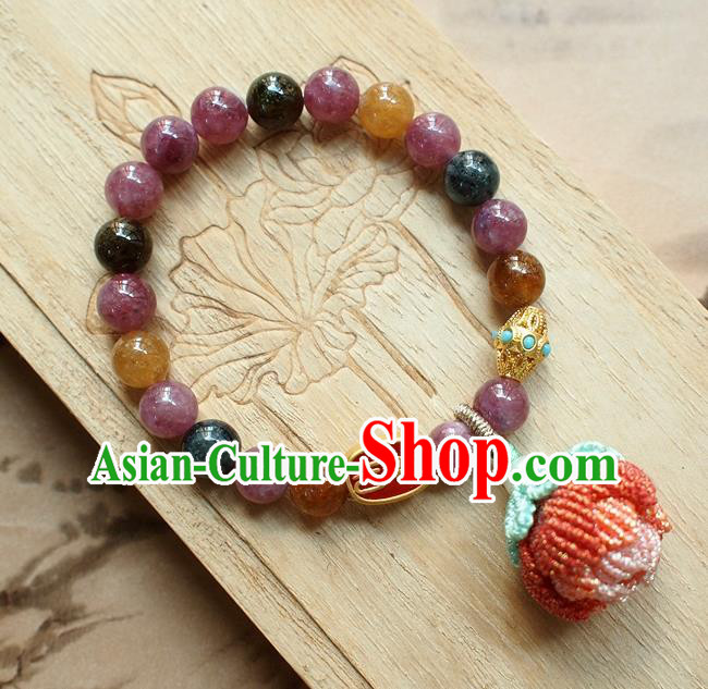 Chinese National Cheongsam Beads Lotus Wristlet Accessories Traditional Qing Dynasty Amethyst Bracelet